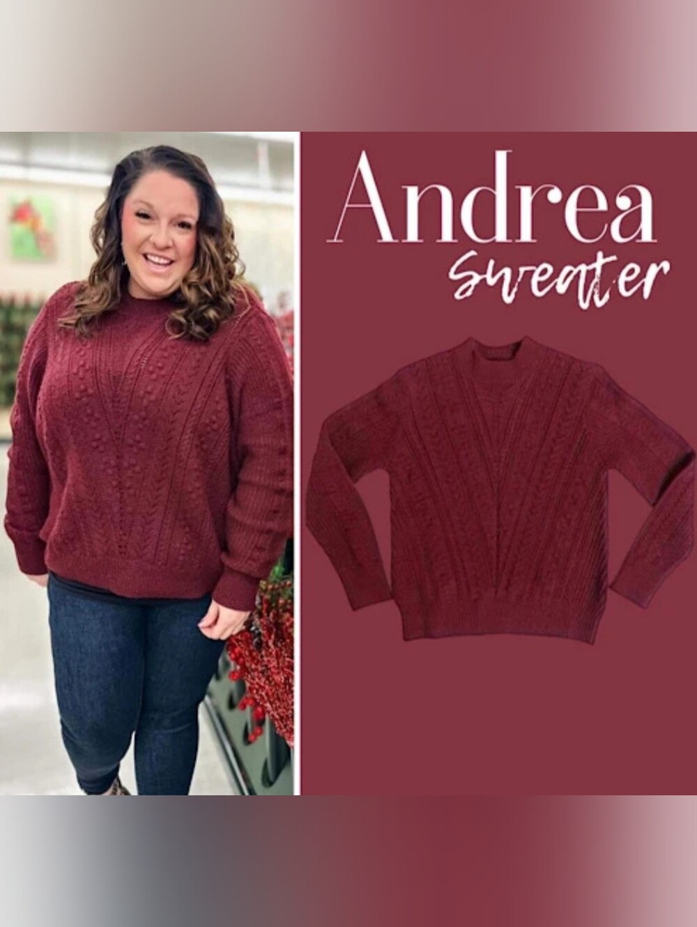 LuLaRoe Andrea Cable Knit Sweater In Burgundy